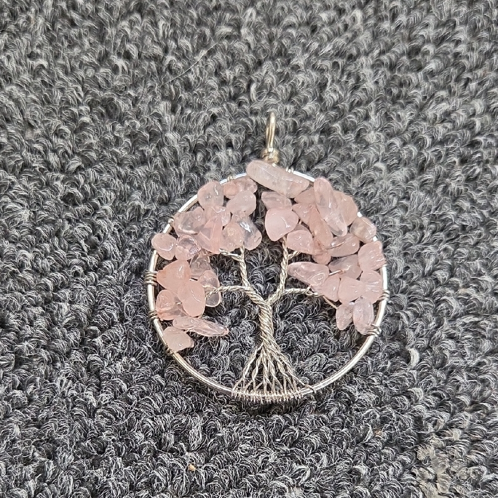 Rose Quartz Tree of Life Pendant Necklace - Soft Pink Gemstone
